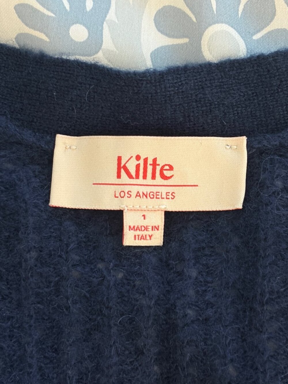 Kilte Collection The Philomena Cashmere Mohair Wool Cardigan Pointelle Crop Navy - Picture 9 of 11